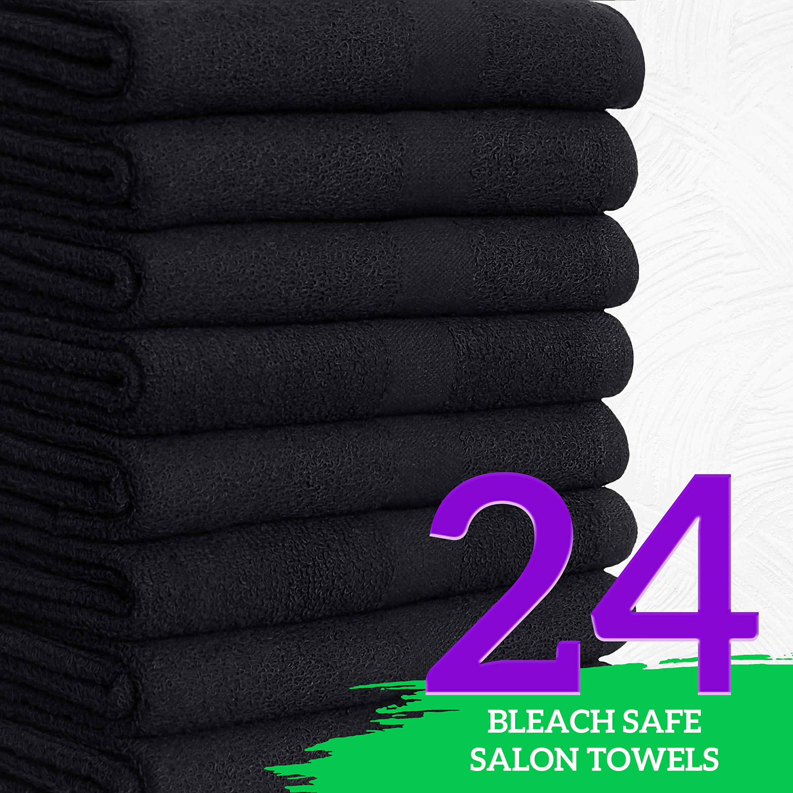 Green Lifestyle 24 Pack Black Microfiber Bleach Safe Towel Bulk Sets, Premium Spa Quality, Super Soft And Absorbent For Gym, Poo