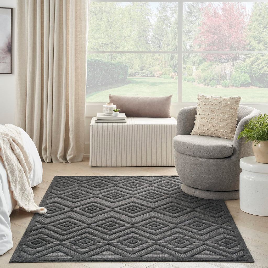 Nourison Versatile Indoor/Outdoor Charcoal/Black 6' X 9' Area Rug, Easy Cleaning, Non Shedding, Bed Room, Living Room, Dining Room, Deck, Backyard, Patio, High Traffic Area (6X9)