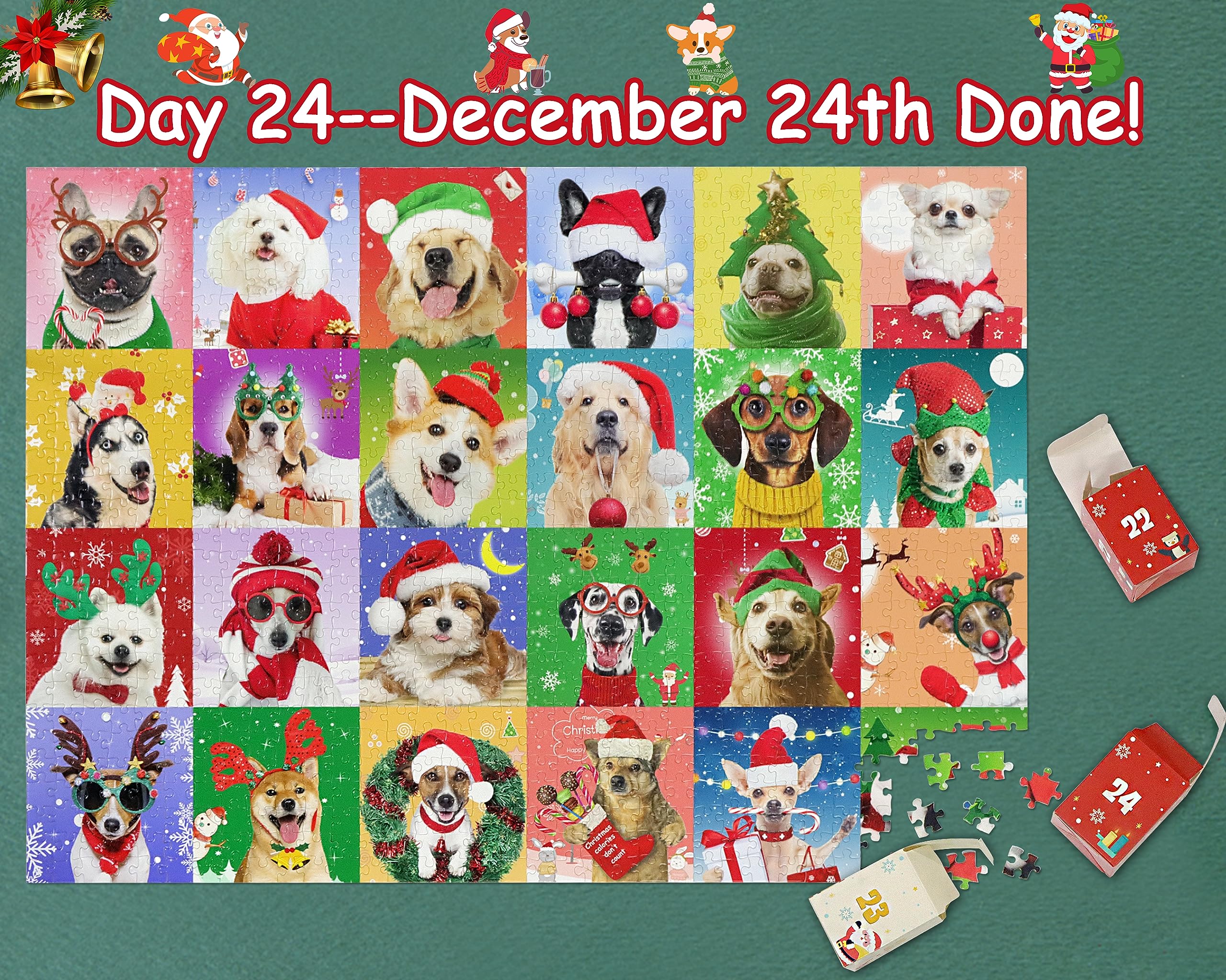 Advent Calendar 2024 Jigsaw Puzzles-Christmas Dogs, 24 Boxes 1008 Pieces Puzzles Countdown To Christmas, Christmas Gifts Stockin