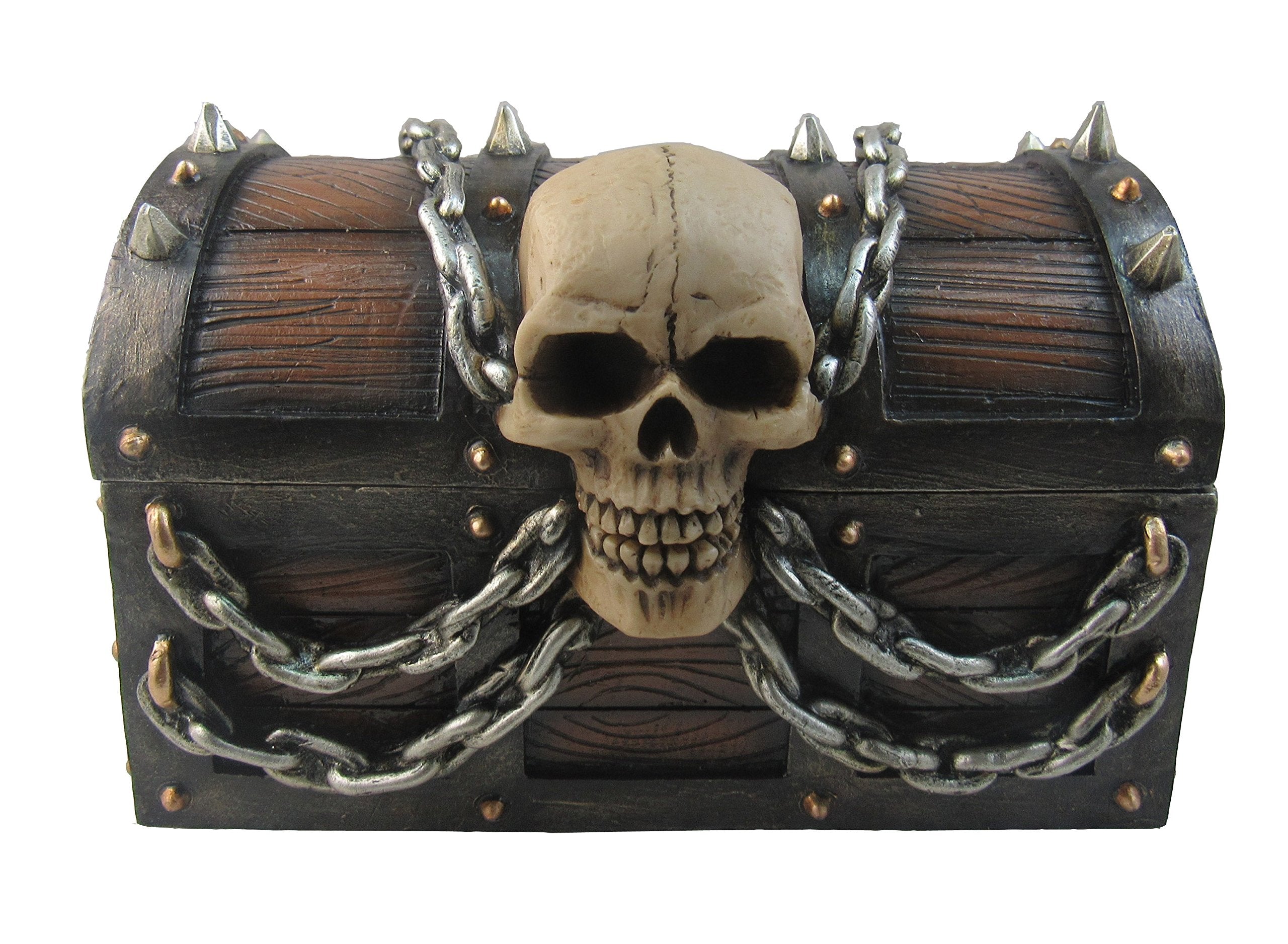 DWK Resin Decorative Boxes Hh45781 Treasure Chest of Terror Spiked Skull & Chains Pirates Chest Trinket Box 6 in. 6 X 4 X 3.75 