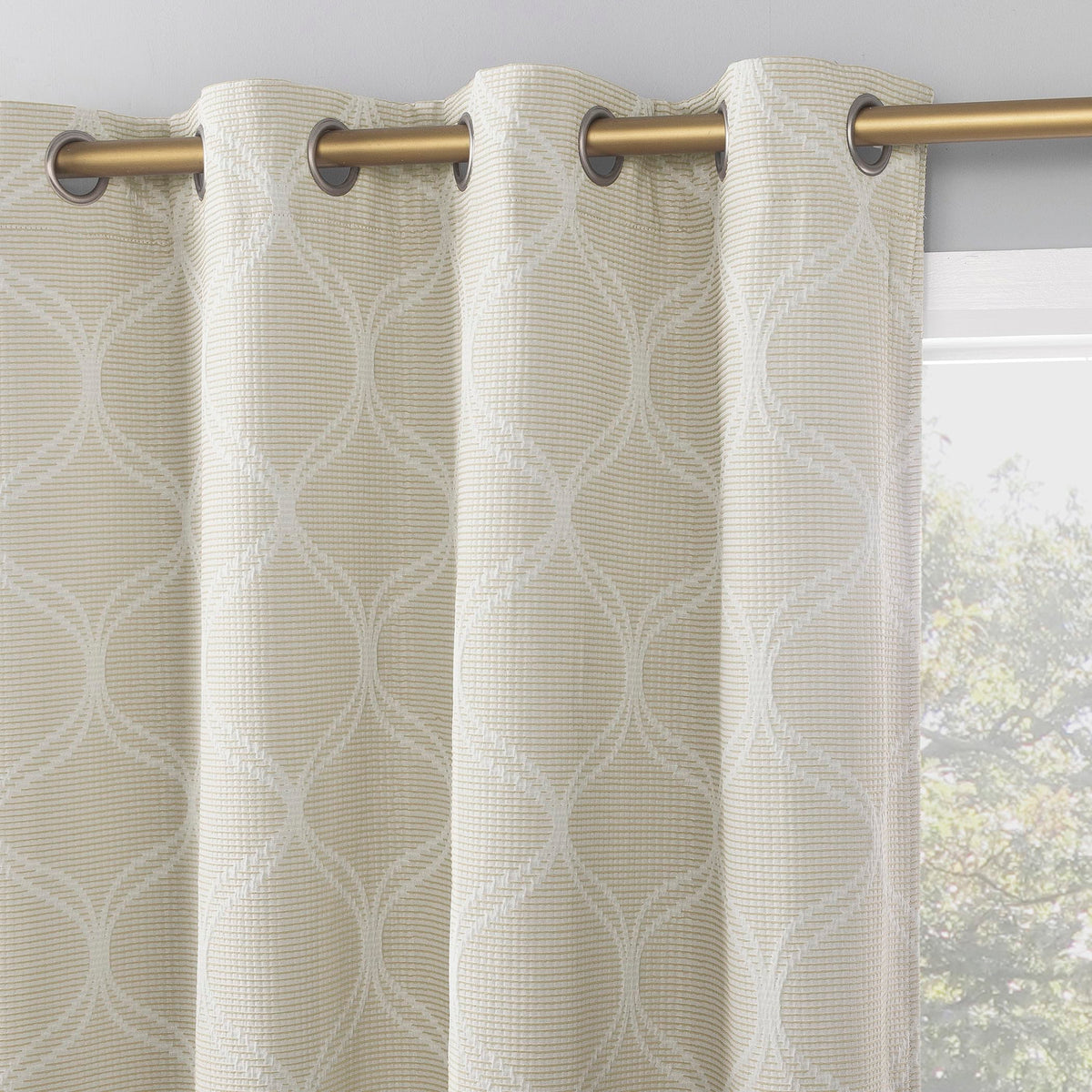 Sun Zero Tabor Woven Ogee 100% Total Blackout Grommet Curtain Panel, Beige, 25 W x 84 L (1 Panel)