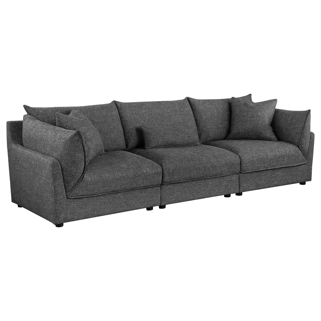 Coaster Sasha 3-Piece Upholstered Sofa Barely Black