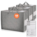 Karceyworth 3 Pack 105L Comforter Storage Bags, Extra Large Bedding Storage Bags with Card and Clear Window, Reinforced Handles 