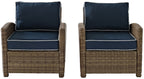 Crosley Furniture Bradenton 2-Piece Outdoor Chair Set, Wicker Patio Chairs for Conversation, Porch, Deck, Brown with Navy Cushions