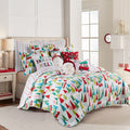 Levtex Home Merry & Bright Collecion - Holly Jolly Quilt - Twin - Christmas Tree - Red Green Teal Pink - Quilt (66X86In.) - Reve