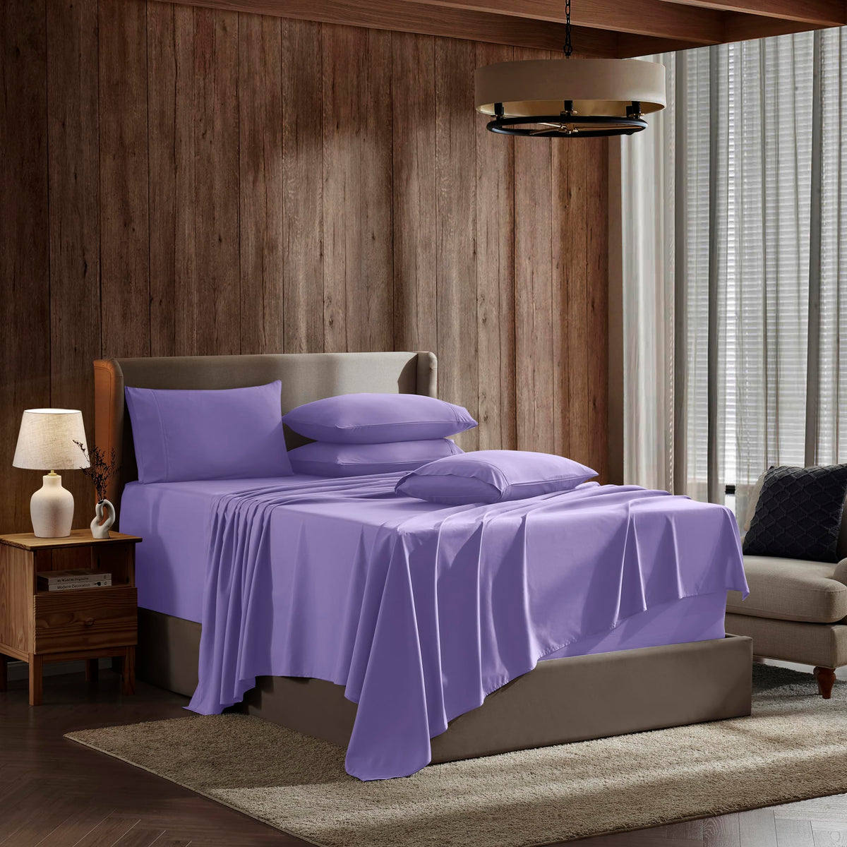 Nestl Sheet Set - 6Pcs Soft Microfiber California King Bed Linen Set, Deep Pocket, Lavender