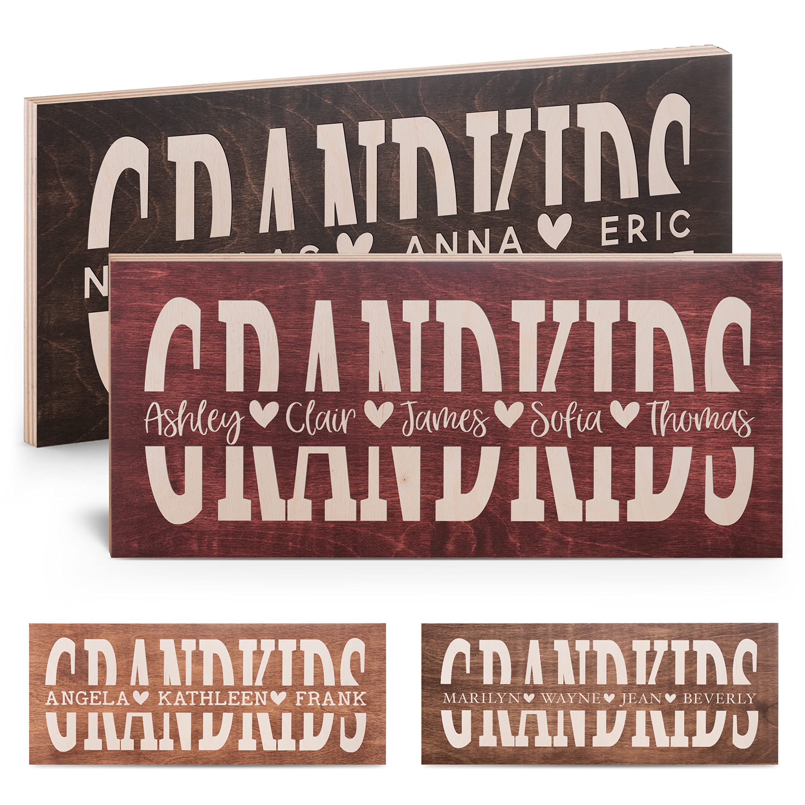 GRANDKIDS - Gifts for Grandma, Personalized Grandkids Wooden Sign with Names, 5 Colors, 5 Fonts & 2 Sizes - Custom Grandma Gifts