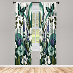 Ambesonne Teal Window Curtains Pack Of 2, Curving Leaves And Floral Mirage With Iris Lavender Eucalyptus Butterfly, Lightweight