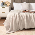 Pavilia Sherpa Bed Blanket Queen Size, Cream Beige Plush Soft Cozy Blanket For Bed, Fluffy Lightweight Microfiber, Fuzzy All Sea