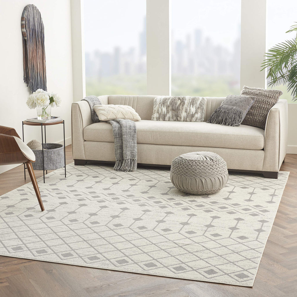 Nourison Grafix Moroccan Ivory/Grey 8'6' X 12' Area Rug, Easy Cleaning, Non Shedding, Bed Room, Living Room, Dining Room, Kitch