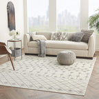 Nourison Grafix Moroccan Ivory/Grey 8'6' X 12' Area Rug, Easy Cleaning, Non Shedding, Bed Room, Living Room, Dining Room, Kitch
