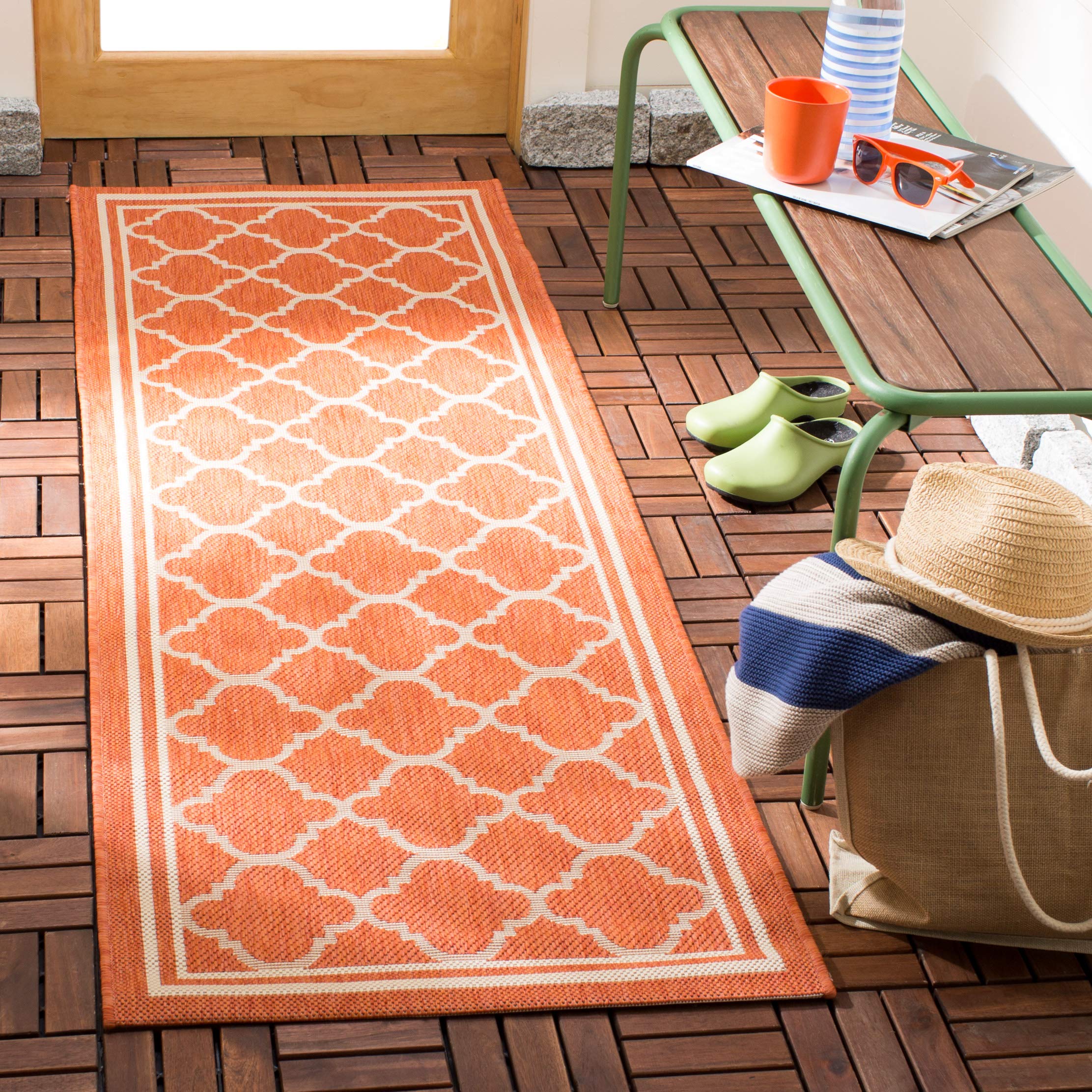 Safavieh Courtyard Collection 2'3' X 12' Terracotta / Bone Cy6918 Trellis Indoor/ Outdoor Waterproof Easy Cleaning Patio Backyard Runner Rug