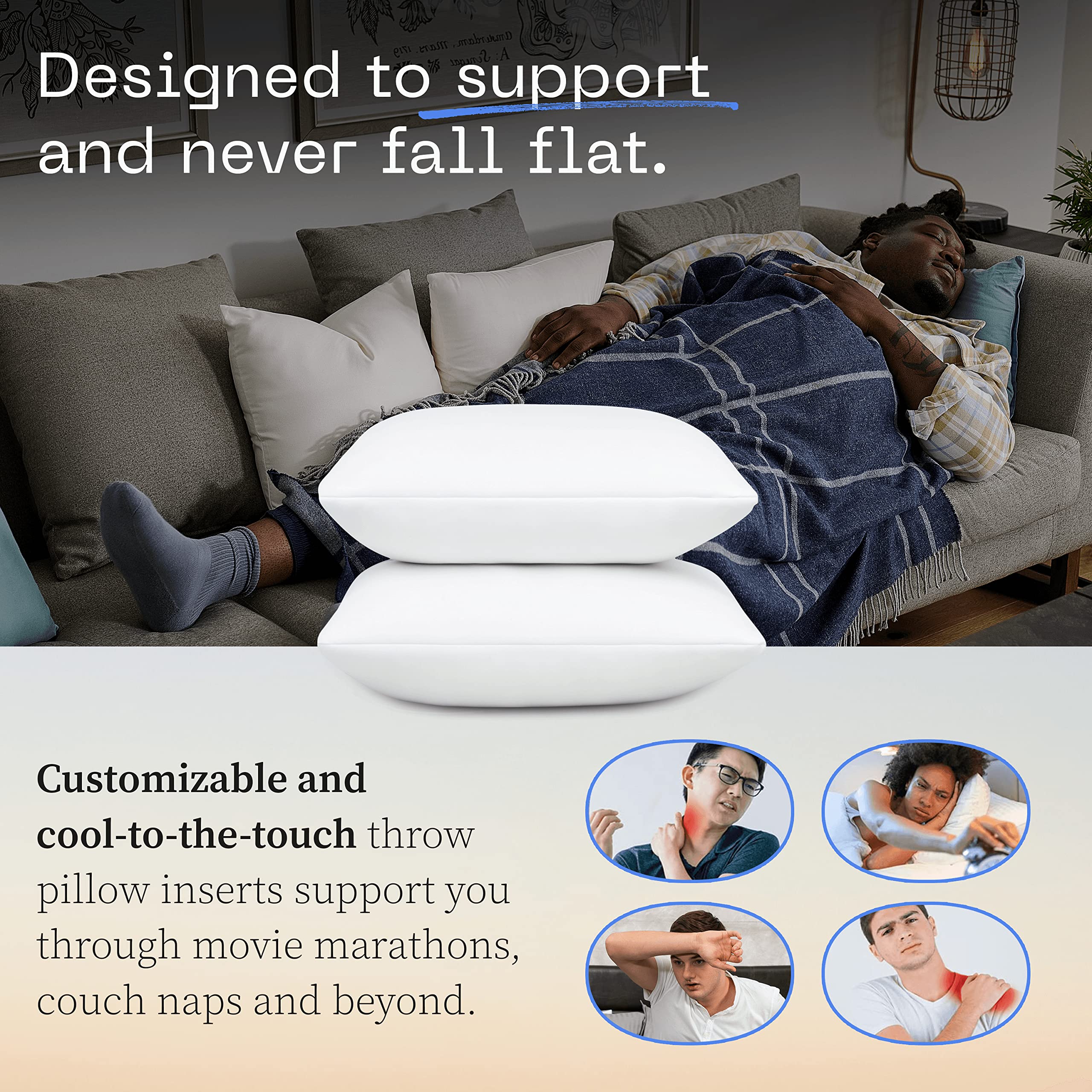 Coop Home Goods Throw Pillows (Pack Of 2 White), 20X20 Pillow Inserts, Indoor & Outdoor Pillows, Adjustable Couch Pillows & Deco