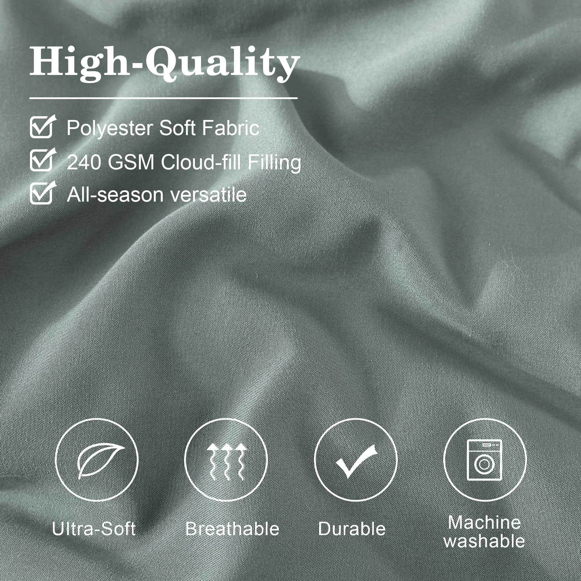 Monbix King Size Comforter Set - 7 Pieces Bed in a Bag Sage Green Down Alternative Polyester Fiber