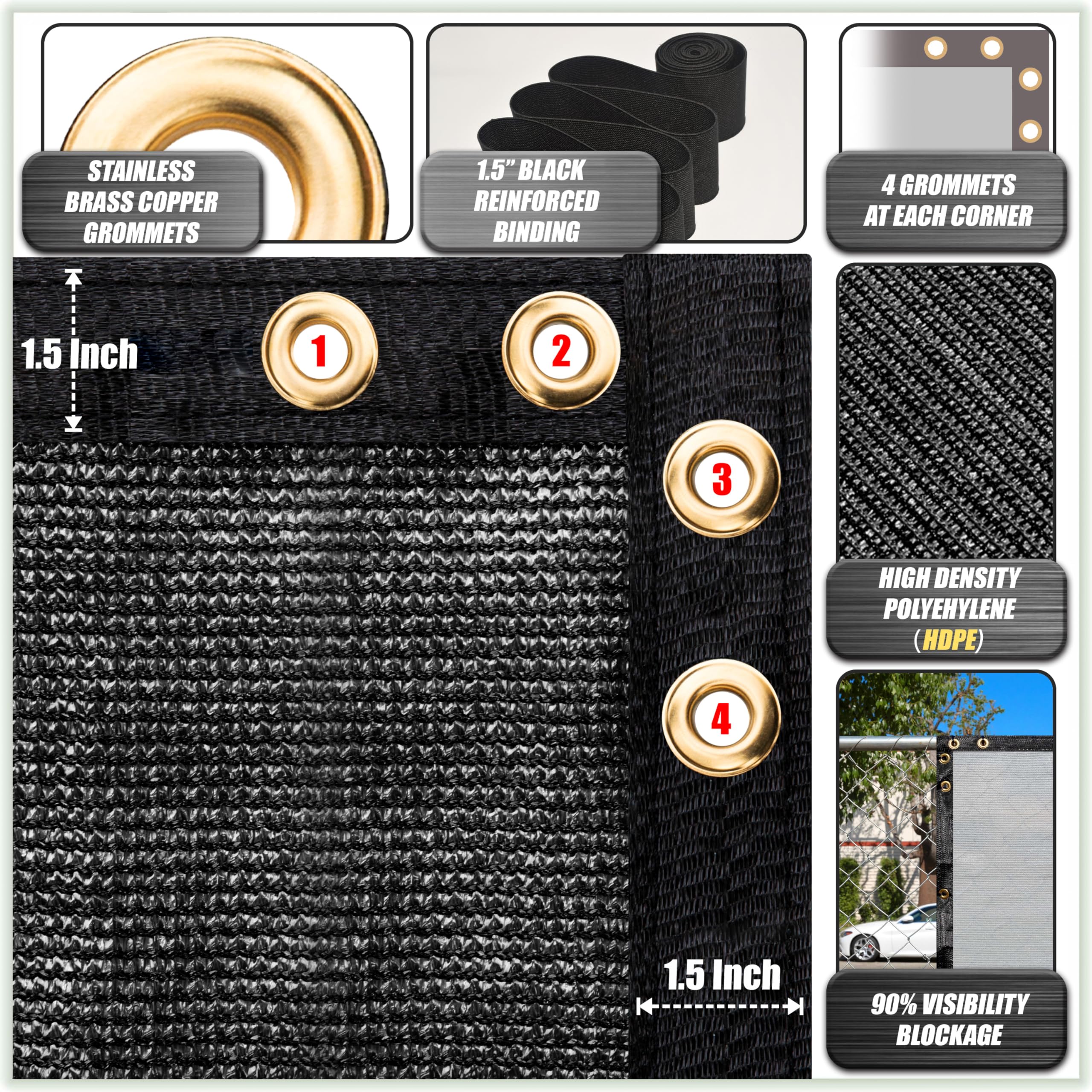 Colourtree 6' X 50' Black Fence Privacy Screen Windscreen Cover Fabric Shade Tarp Netting Mesh Cloth - Commercial Grade 170 Gsm - Cable Zip Ties Included - We Make Custom Size