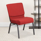 Flash Furniture Hercules Series 21''W Church Chair In Crimson Fabric With Cup Book Rack - Silver Vein Frame