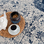 HomeRoots 100% Polypropylene 2’ x 3’ Navy Blue Distressed Floral Scatter Rug