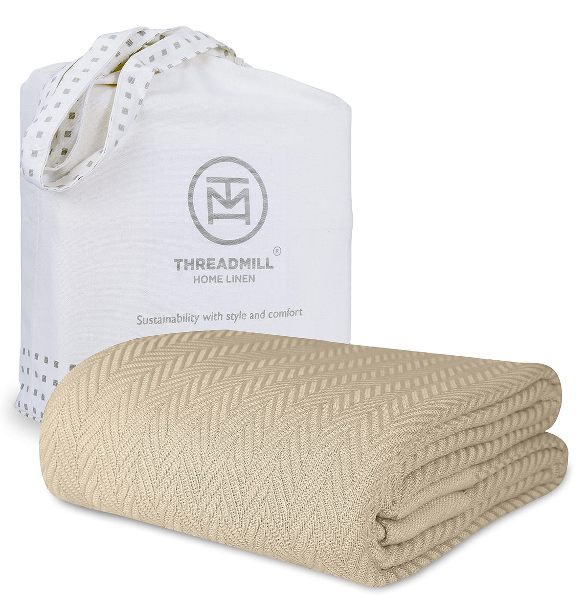 Threadmill Luxury Cotton Blankets For King Size Bed | All-Season Cozy 100% Cotton King Size Blanket | Herringbone Soft & Lightwe