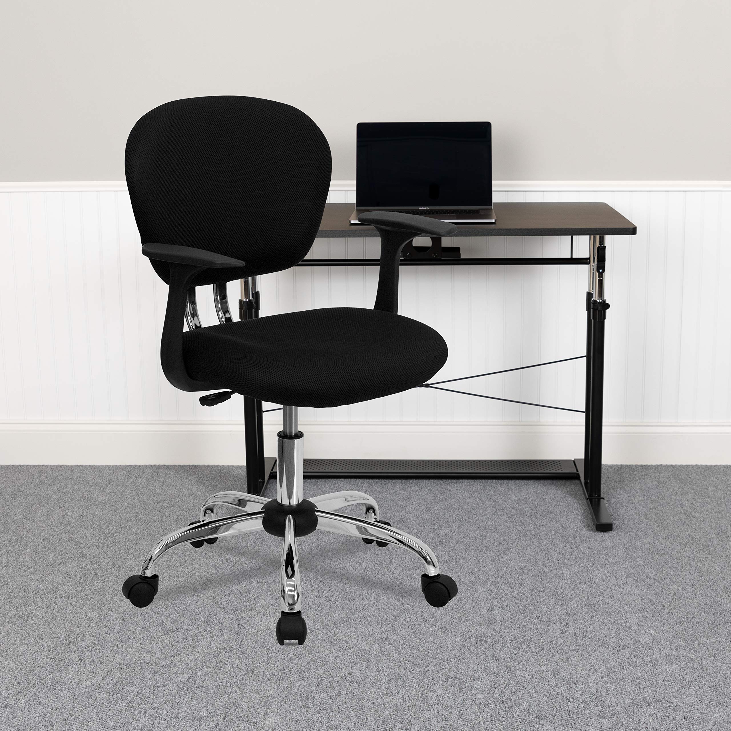 Flash Furniture Beverly Mid-Back Black Mesh Padded Swivel Task Office Chair With Chrome Base And Arms