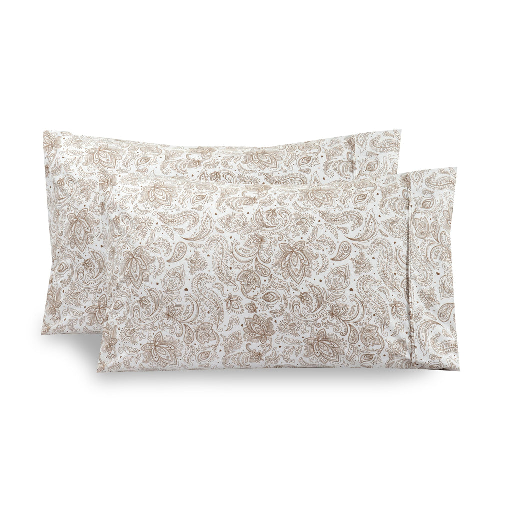 Elegant Comfort Ultra Soft Set Of 2 Floral Print Pillowcases - 1500 Premium Hotel Quality Microfiber, Soft And Smooth Envelope Closure 2-Piece Pillow Covers - King, Paisley Taupe