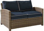 Crosley Furniture Bradenton Wicker Outdoor Loveseat, 2-Person Patio Couch For Porch, Deck, Backyard, Brown With Navy Cushions