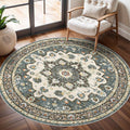 TOPRUUG Washable Oriental Area Rug - 6ft Round Rugs for Living Room Soft Carpet for Bedroom Waterproof Floral Distressed Indoor 