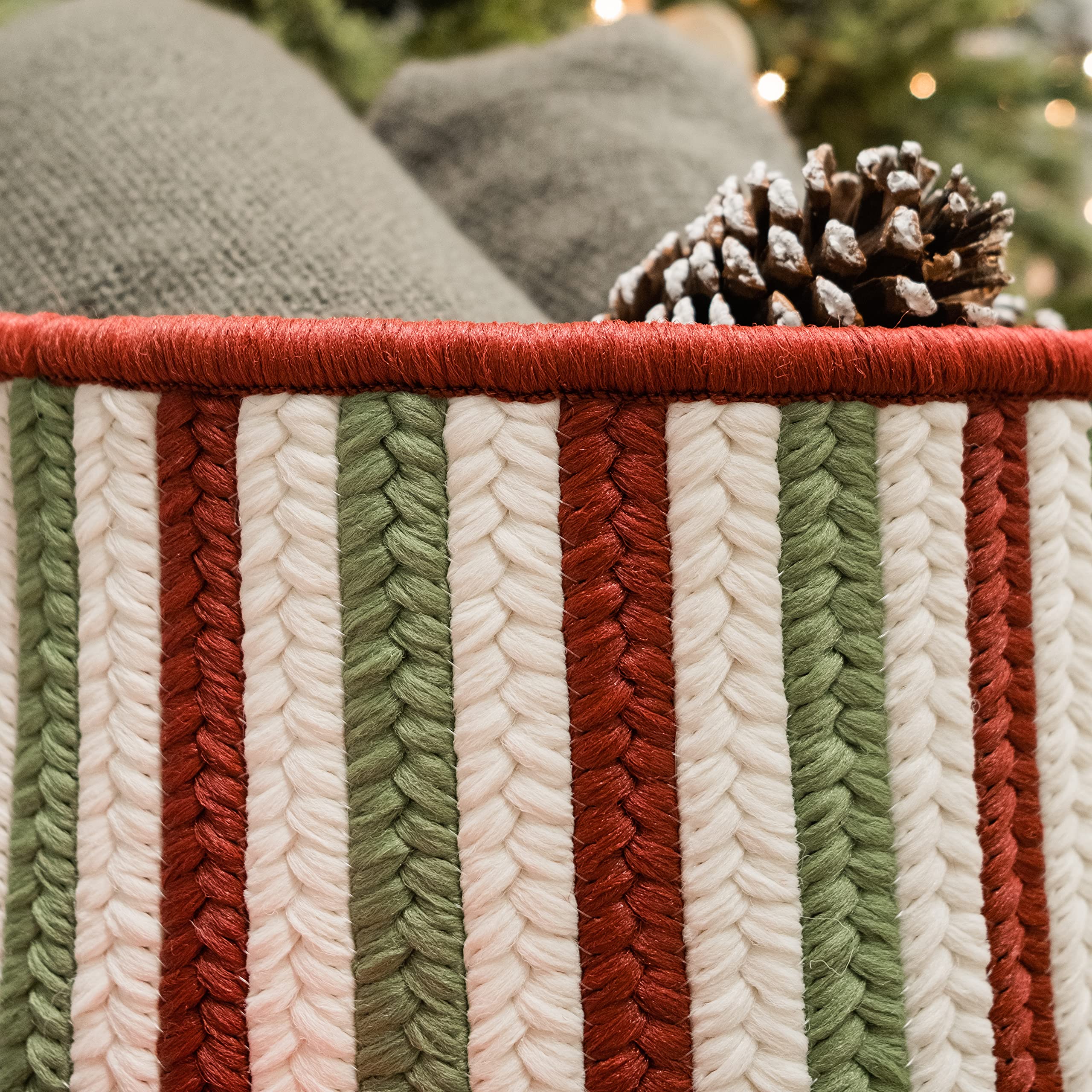 Colonial Mills Comet Stripe Christmas Decorative Braided Basket, 12&Quot;X12&Quot;X8&Quot;, Red Multi