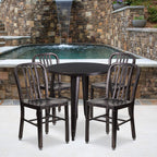 Flash Furniture Commercial Grade 30" Round Black-Antique Gold Metal Indoor-Outdoor Table Set with 4 Vertical Slat Back Chairs