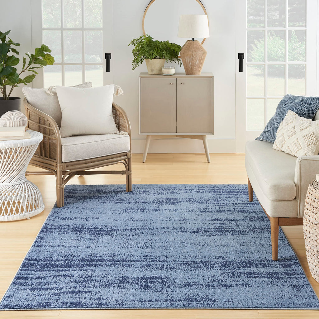 Nourison Essentials Indoor/Outdoor Solid Abstract Denim 5' X 7' Area Rug, Easy Cleaning, Non Shedding, Bed Room, Living Room, Dining Room, Backyard, Deck, Patio (5X7)