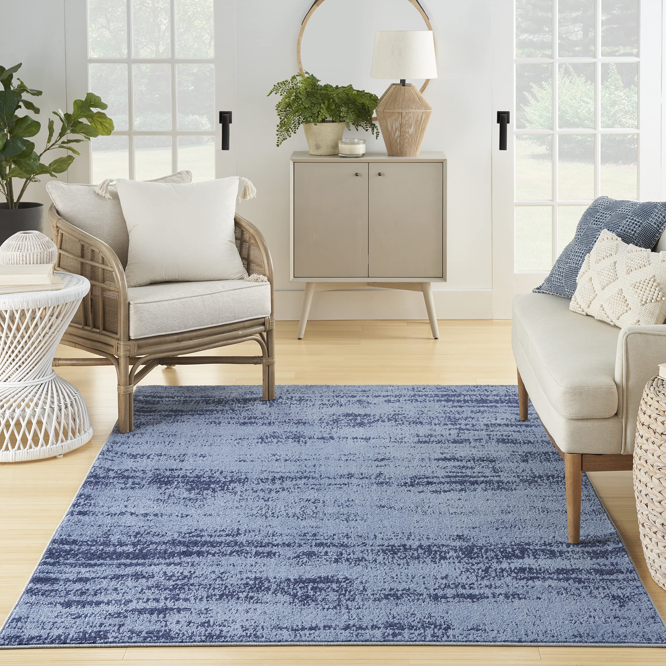 Nourison Essentials Indoor/Outdoor Solid Abstract Denim 5' X 7' Area Rug, Easy Cleaning, Non Shedding, Bed Room, Living Room, Dining Room, Backyard, Deck, Patio (5X7)