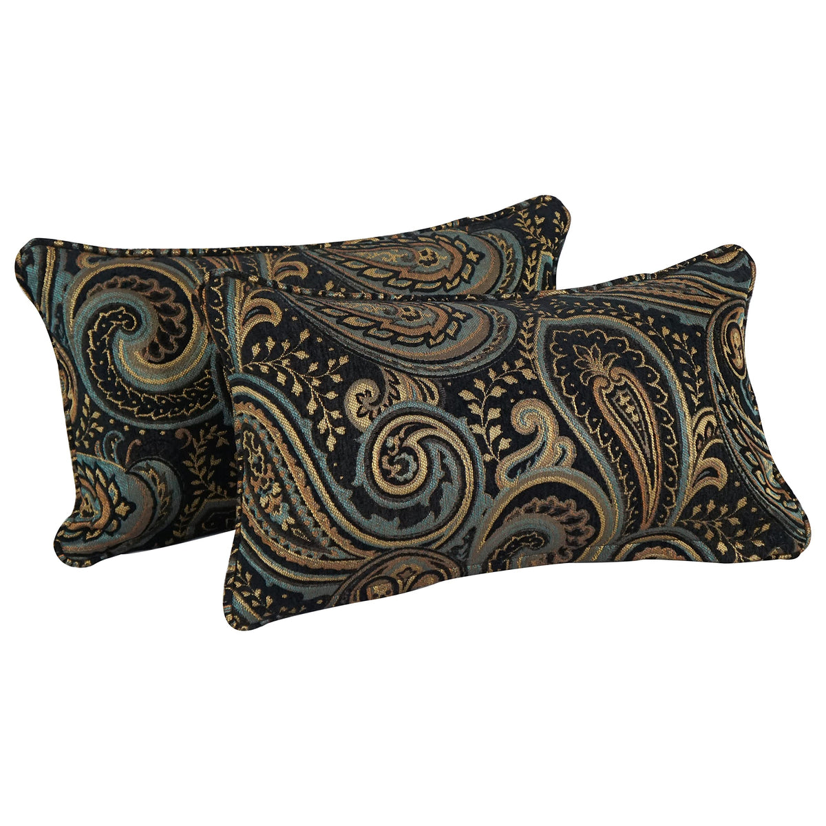 Blazing Needles Corded Rectangular Jacquard Chenille Throw Pillow, 20&quot; x 12&quot;, Black Paisley 2 Count