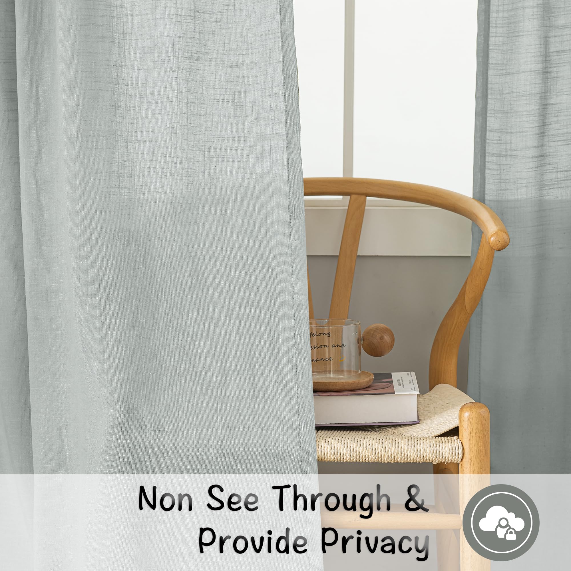 92 Inches Long Curtains Neutral Linen Back Tab & Rod Pocket Semi Sheer Privacy Bedroom Window Curtains,2 Panels Burlap Rustic Modern Farm Boho Light Filtering Linen Curtains,52' By 92',Light Grey