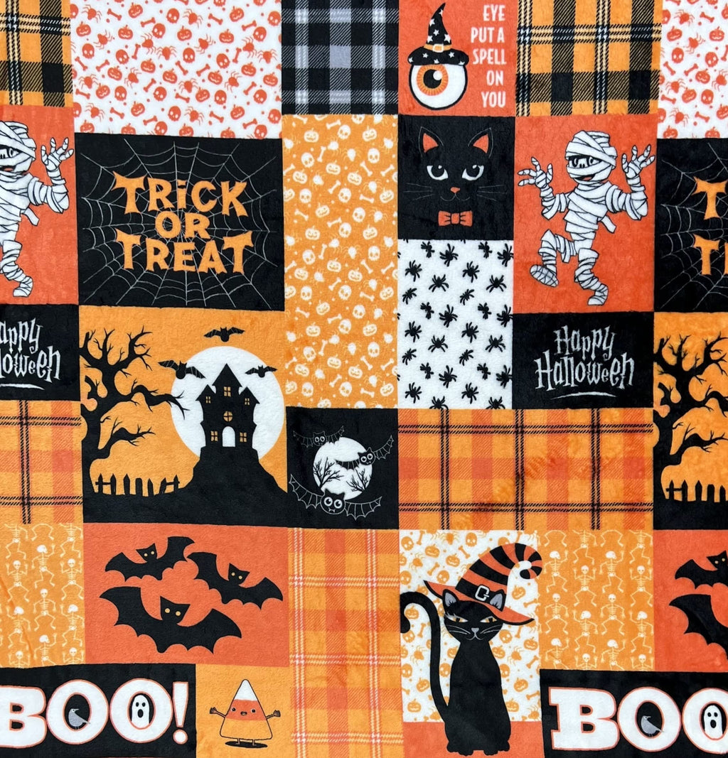 Halloween Blanket Throw: Patchwork Decor Witch Jack O Lantern On Soft Velvet Fleece For Sofa Bed Couch Chair For Adults Kids