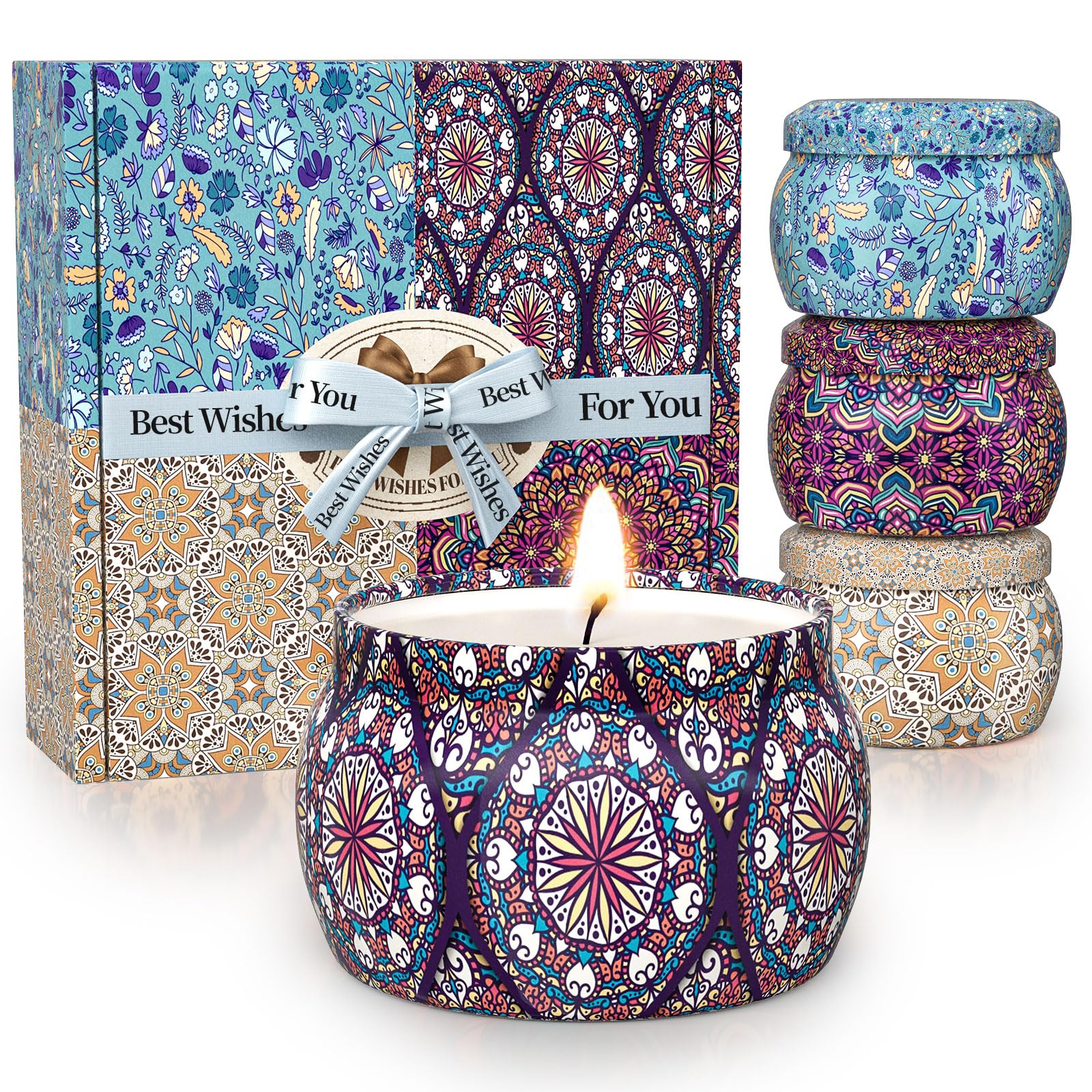 TranquilBliss Scented Candle Present Set, 4 Pack 4.4 Oz Scented Candles, 120H Lasting Burn Candles for Home Scented, Soy Wax, Pr