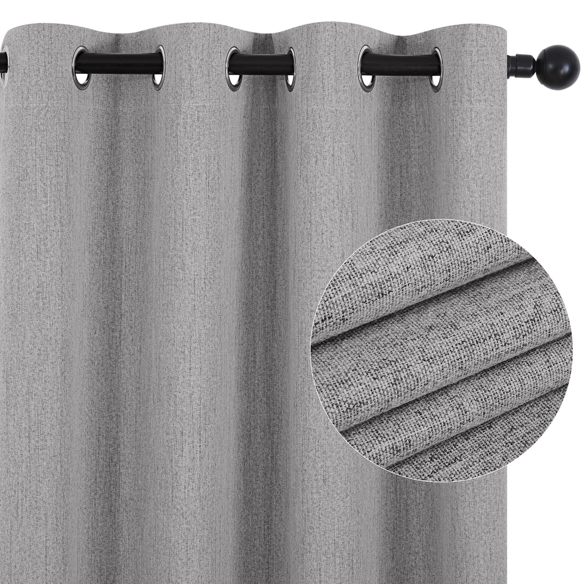 Deconovo 100% Blackout Curtains, Linen Look Soundproof Curtains, Room Darkening Curtains For Living Room (Dark Grey,52X72 Inch,S