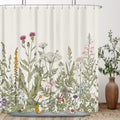 Riyidecor Wildflower Botanical Shower Curtain for Bathroom Decor 72Wx72H Inch Floral Flower Plant Herbs Sage Green Leaves Decora