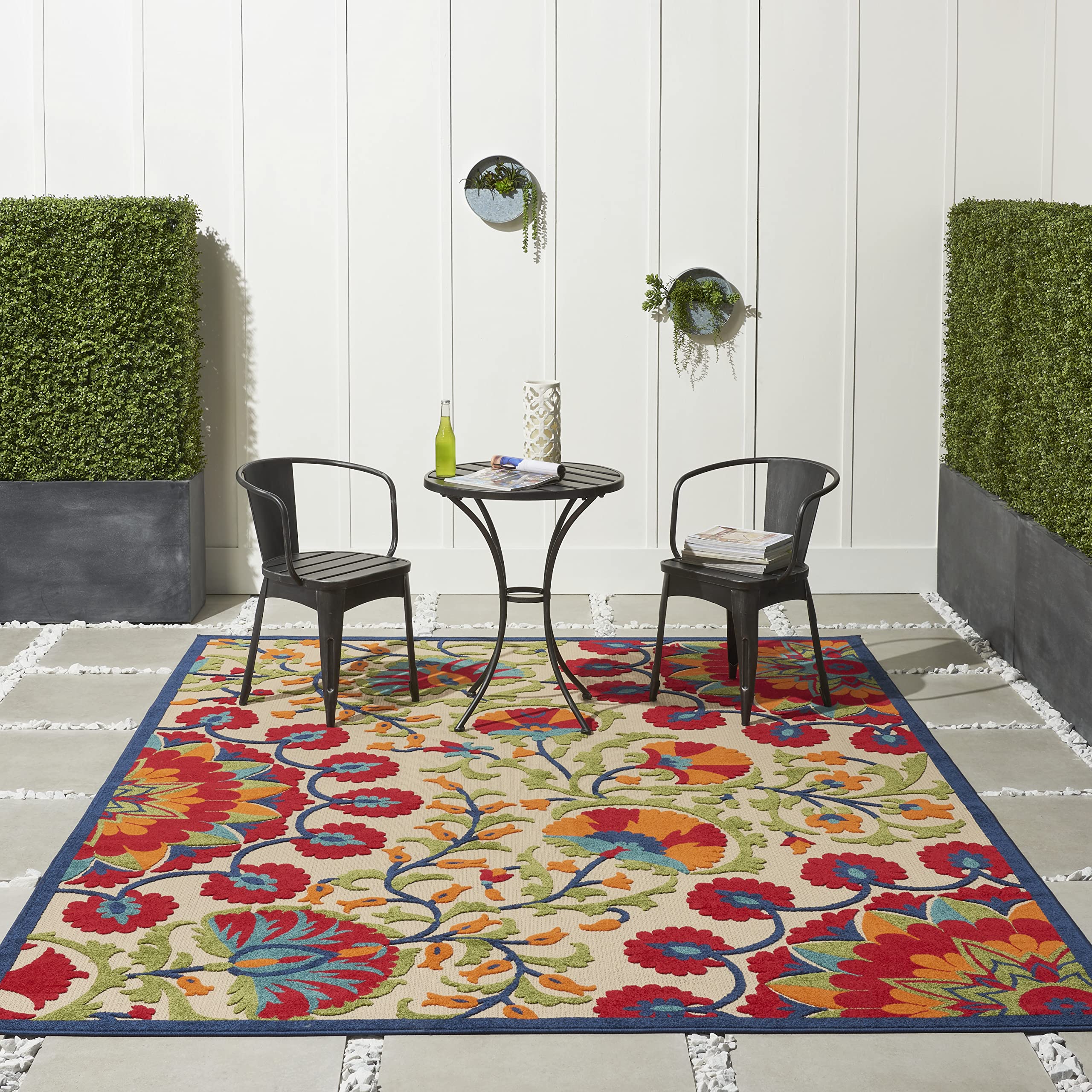 Nourison Aloha Indoor/Outdoor Red/Multi 9'6' X 13' Area Rug, Easy Cleaning, Non Shedding, Bed Room, Living Room, Dining Room, D