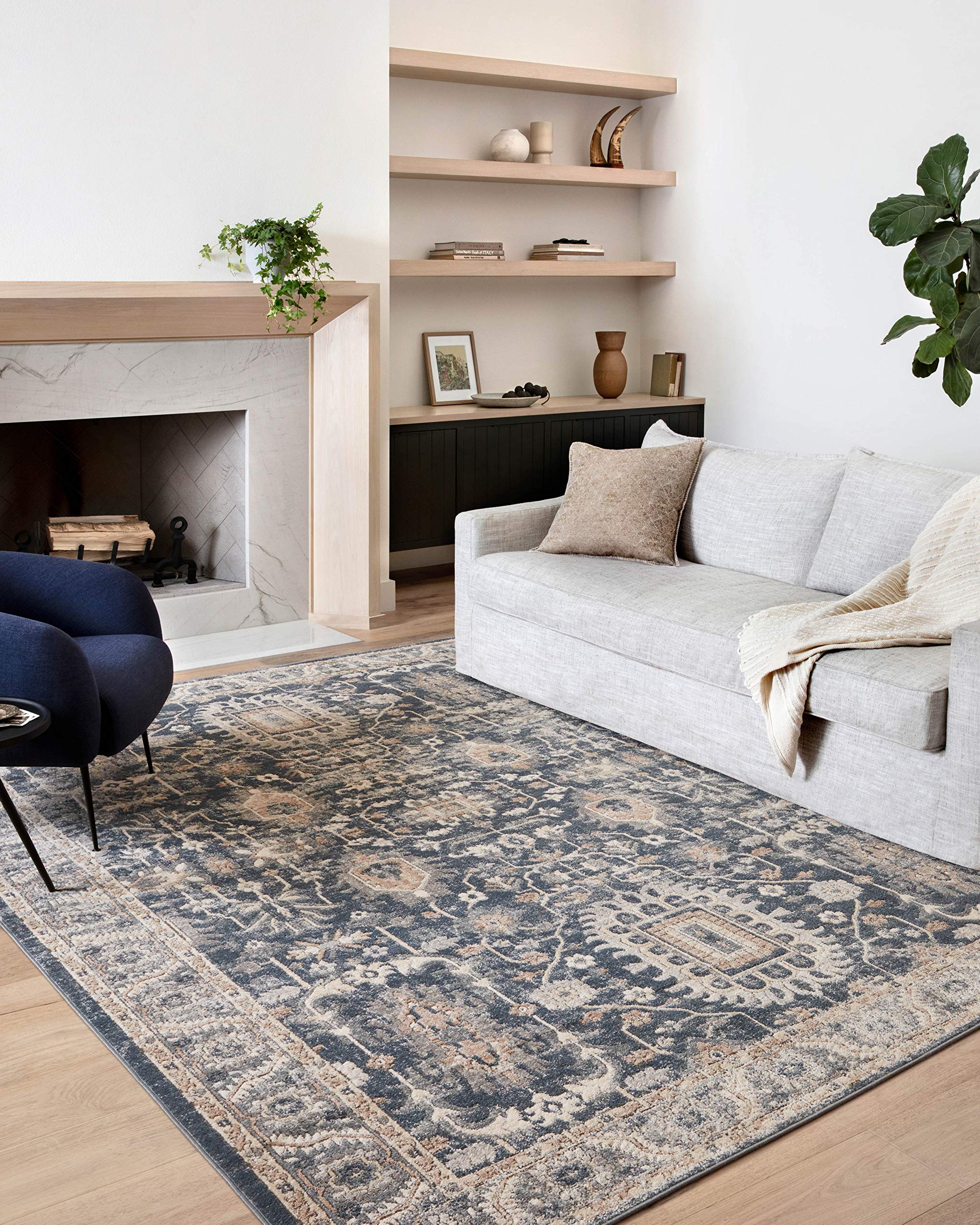 Loloi Teagan Collection 11-6 x 15 Area Rug in Denim/Pebble - Large Area Rug, Soft Neutral Rug, High-Traffic Area Rug for Livin