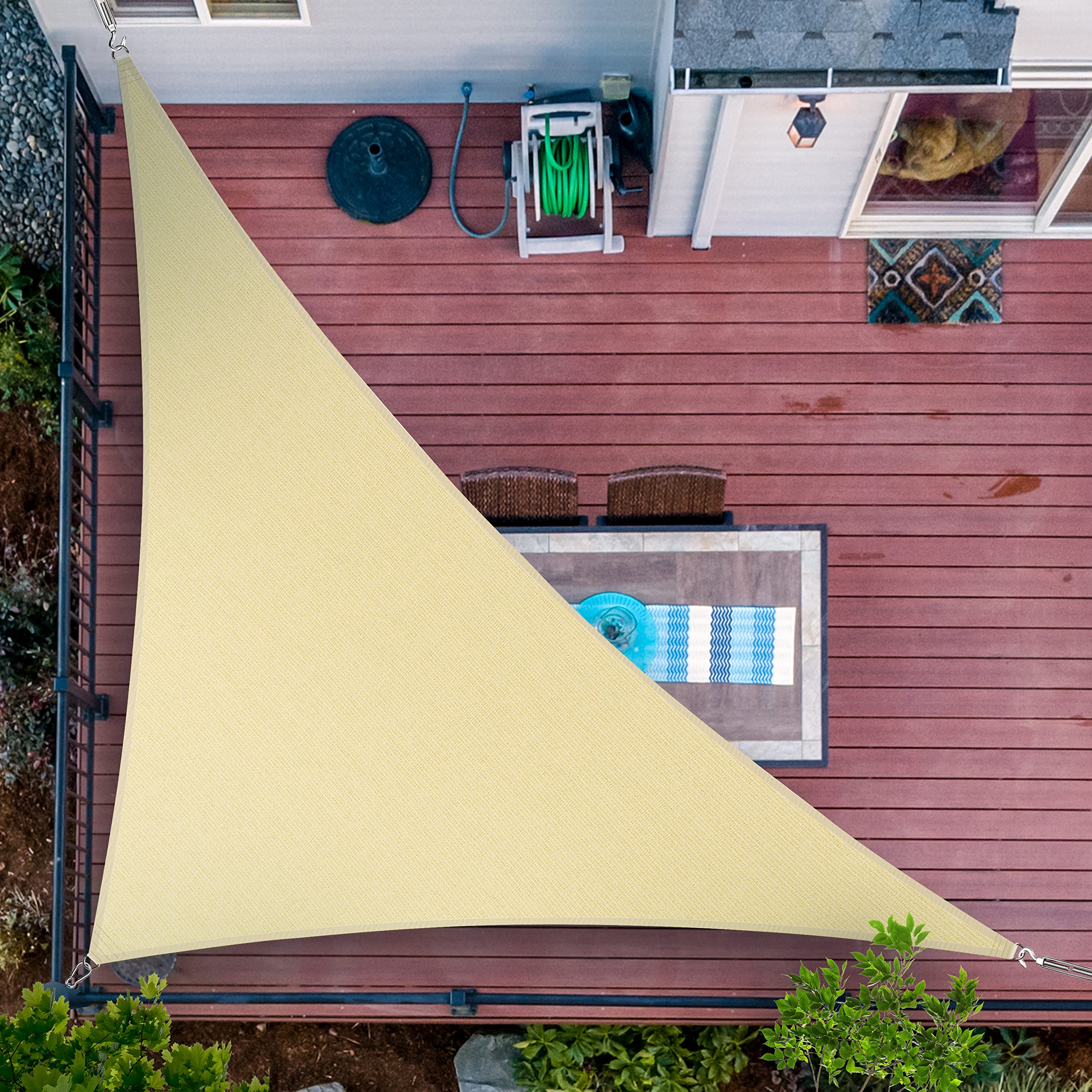 Shademart 8' X 16' X 17.9' Beige Sun Shade Sail Upf50 Right Triangle Smtaprt16 Canopy Fabric Cloth Screen, Water Air Permeable &