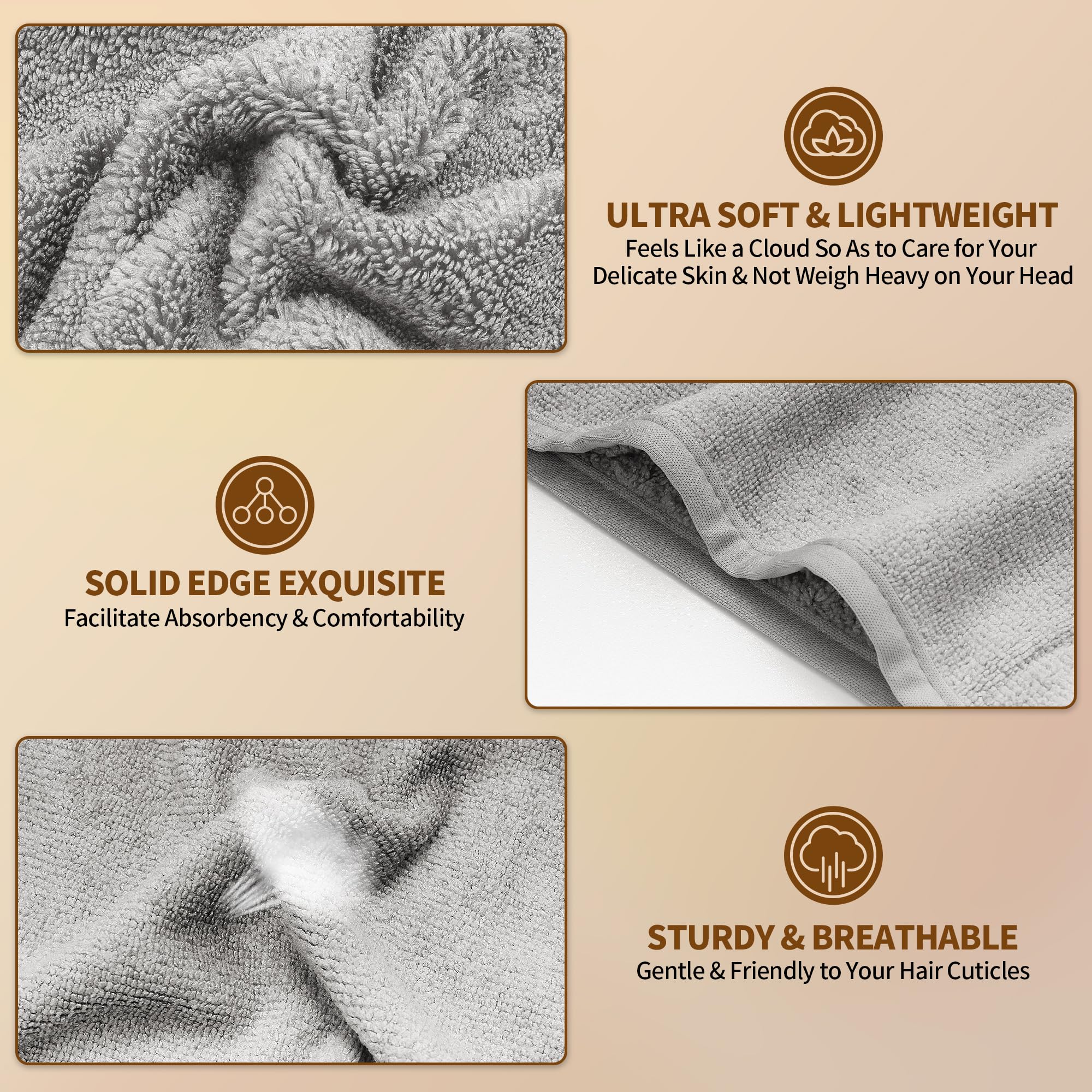 Nexcover Microfiber Hair Towel, 3 Pack (White+Grey+Pink) 9.8 Inch X 25.5 Inch Hair Turbans,Ultra Absorbent,Fast Drying Hair Towe