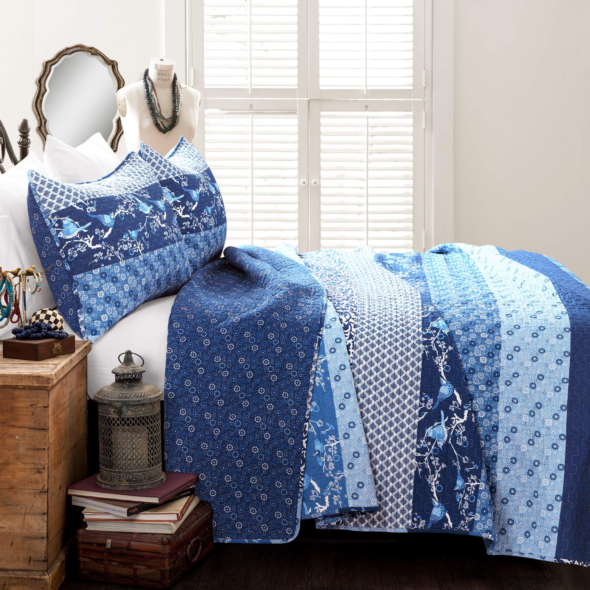 Lush Decor Royal Empire Reversible Cotton Quilt Set - 3 Piece Striped Bedding Set - Bold & Colorful Bohemian Patterns - Soft Cot