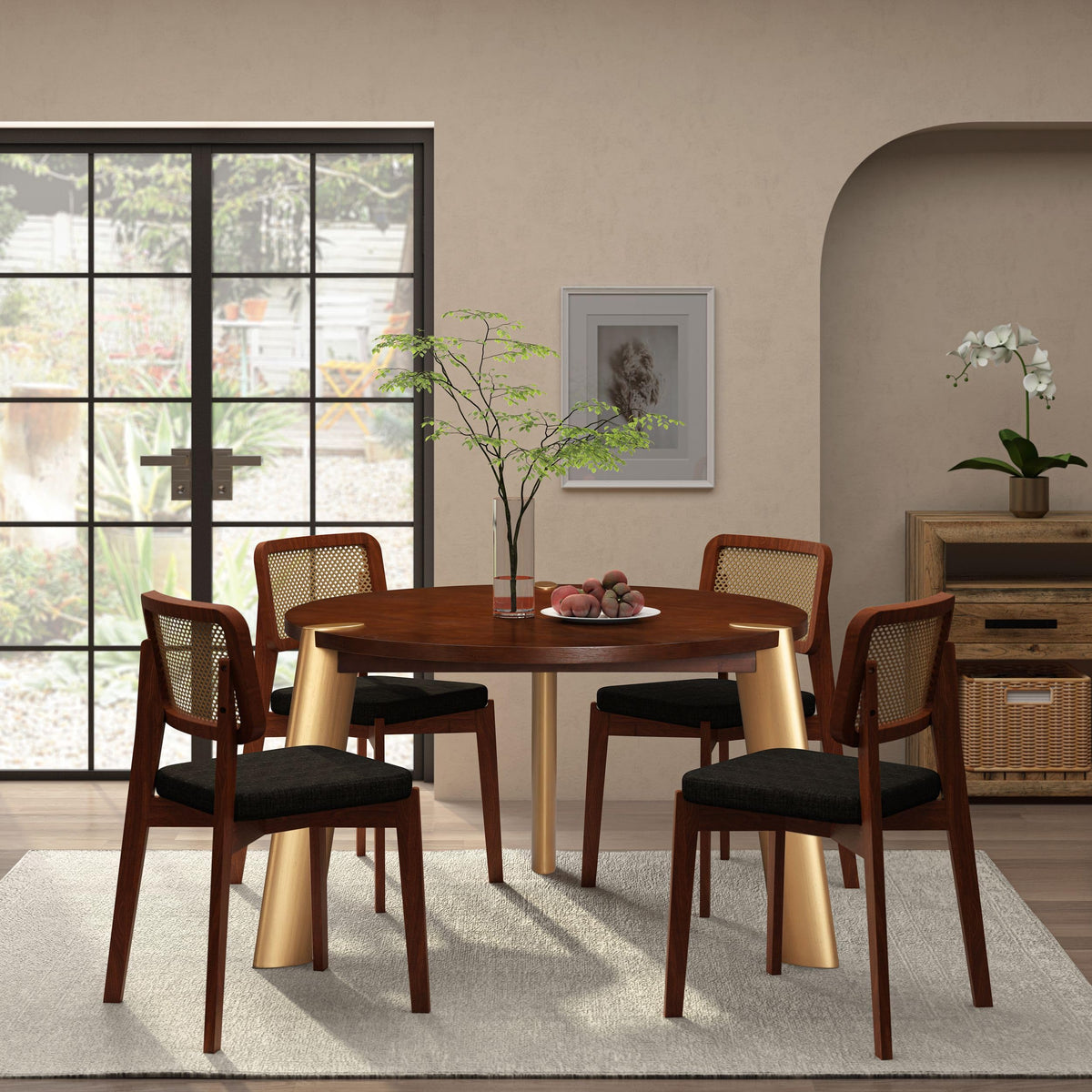 Ntc Tribase 47 Inch Modern Design, Round Dinner Table For Dining Room, Living Room Furniture, Effortless Assembly, Dark Walnut
