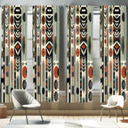 Ambesonne Bohemian Window Curtains Pack of 2, Mid Century Modern Themed Circular Motifs Ovals and Stripes Geometric, Lightweight