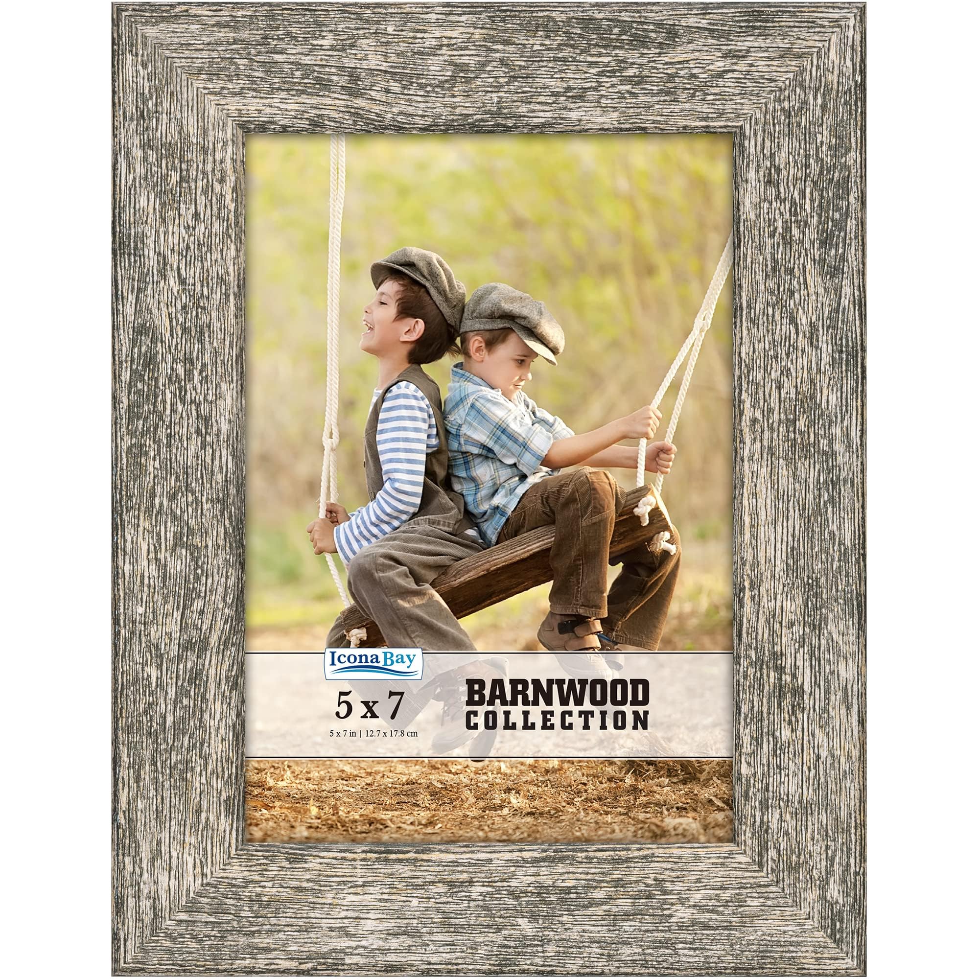 Icona Bay 5x7 Brown Oak Picture Frame, Country Rustic Style 5 x 7 Photo Frame, Table Top or Wall Mount, Barnwood Collection