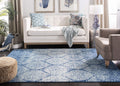 SAFAVIEH Madison Collection Area Rug - 53 Square, Navy & Blue, Glam Ogee Trellis Distressed Design, Non-Shedding & Easy Care, I