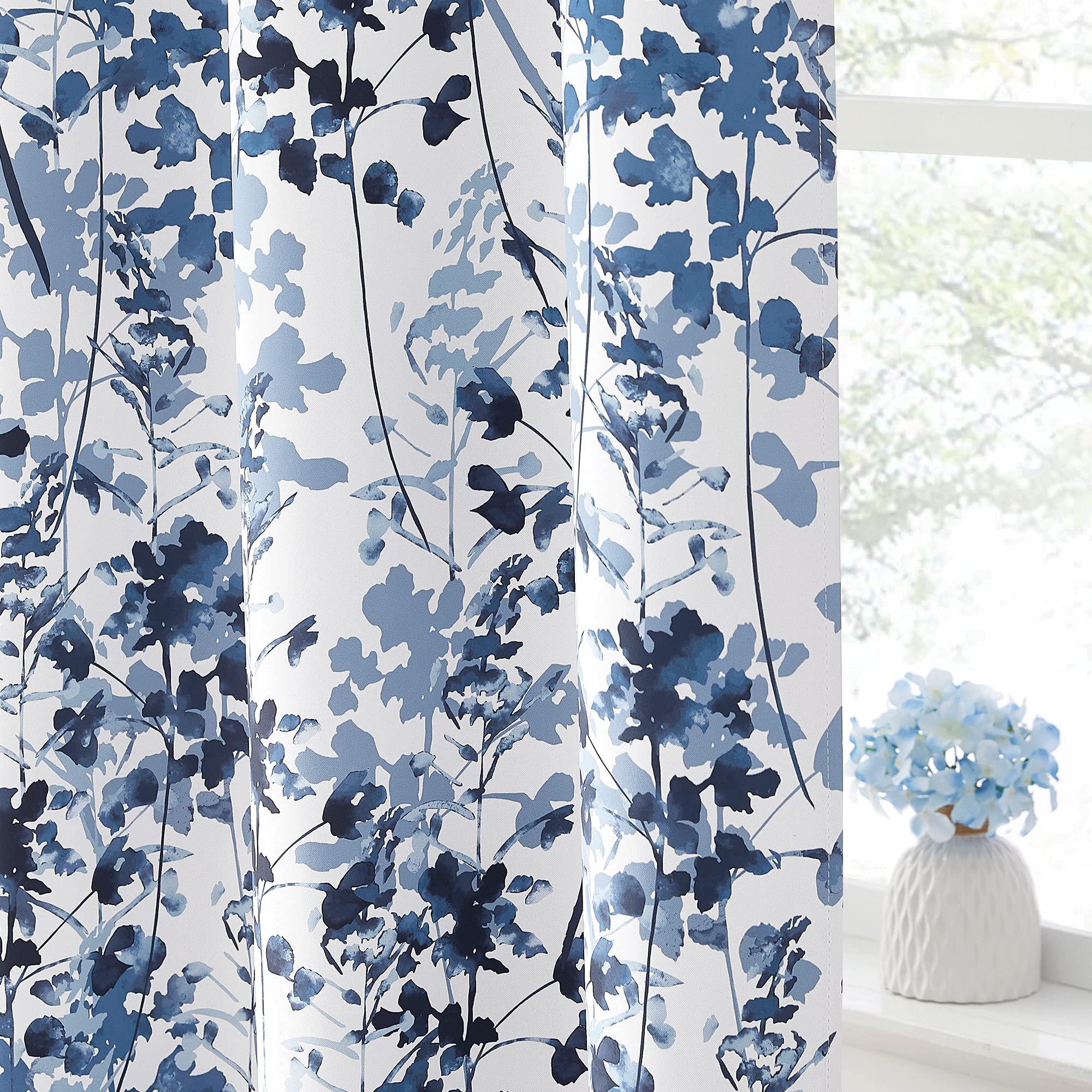 Kgorge Blackout Curtains & Drapes Boho Home/Office Artistic Decor With Vivid Watercolor Floral Painting Thermal Insulated Energy