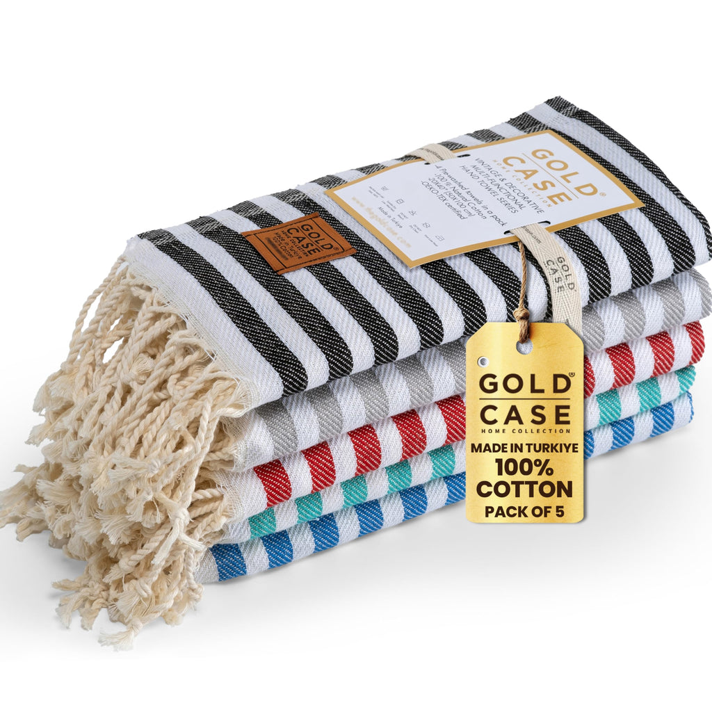 GOLD CASE HOME COLLECTION Myra Turkish Hand Towels for Bathroom Set of 5-100% Cotton Luxury Decorative Towels - Kitchen & Hotel 