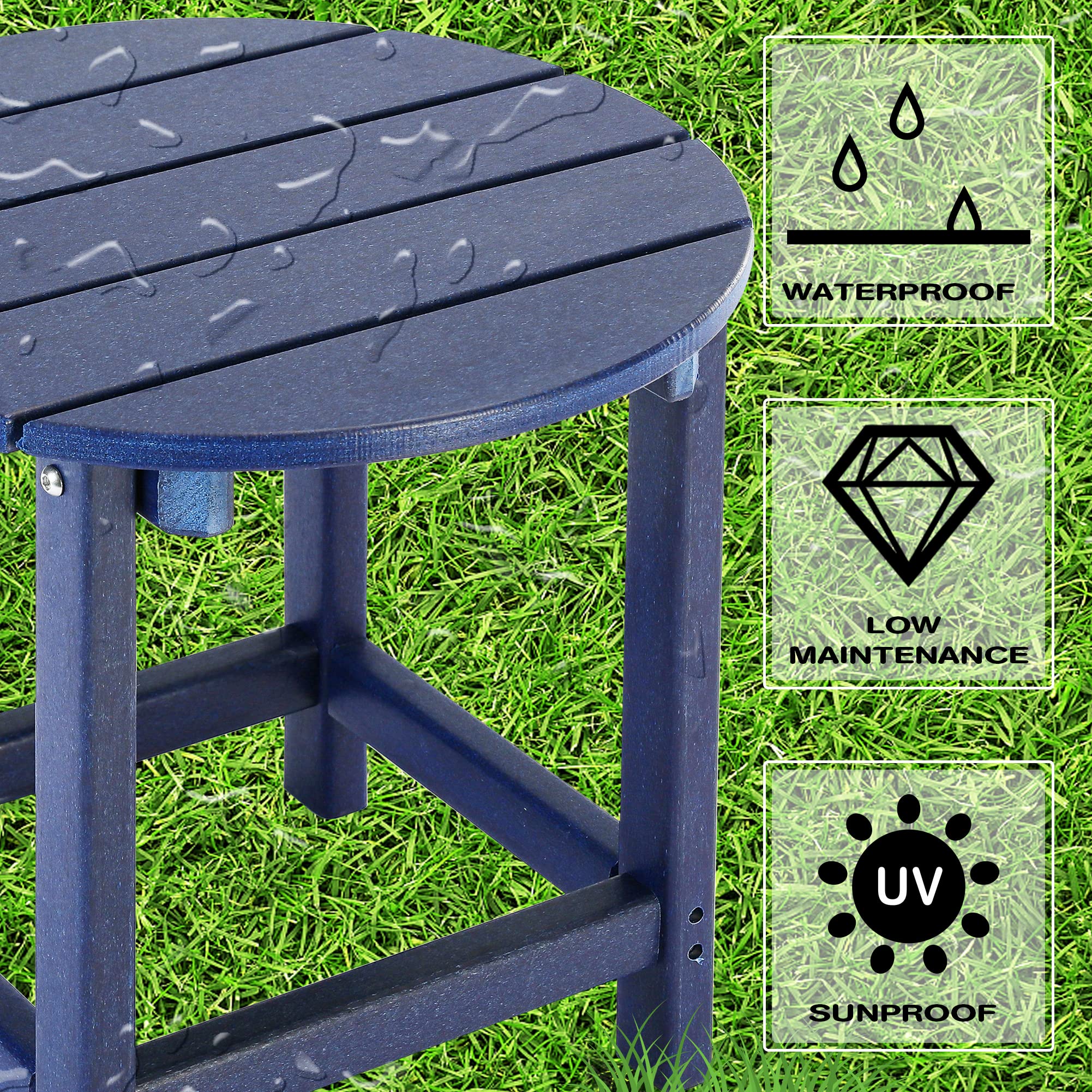 Lzrs Round Adirondack Side Table End Table, Outdoor Side Tables For Patio, Backyard,Pool, Indoor Companion, Easy Maintenance & Weather Resistant(Navy Blue)