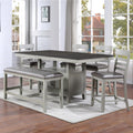Steve Silver Furniture Hyland 6pc Dining Set, Included 60 to 80-Inch Dining Table w/ 20-Inch Leaf, 4 Vegan Leater Chairs, and Vegan Leather Bench, 60" L x 42" W x 36" H, Grey