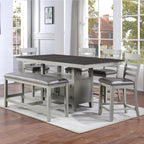 Steve Silver Furniture Hyland 6pc Dining Set, Included 60 to 80-Inch Dining Table w/ 20-Inch Leaf, 4 Vegan Leater Chairs, and Vegan Leather Bench, 60" L x 42" W x 36" H, Grey